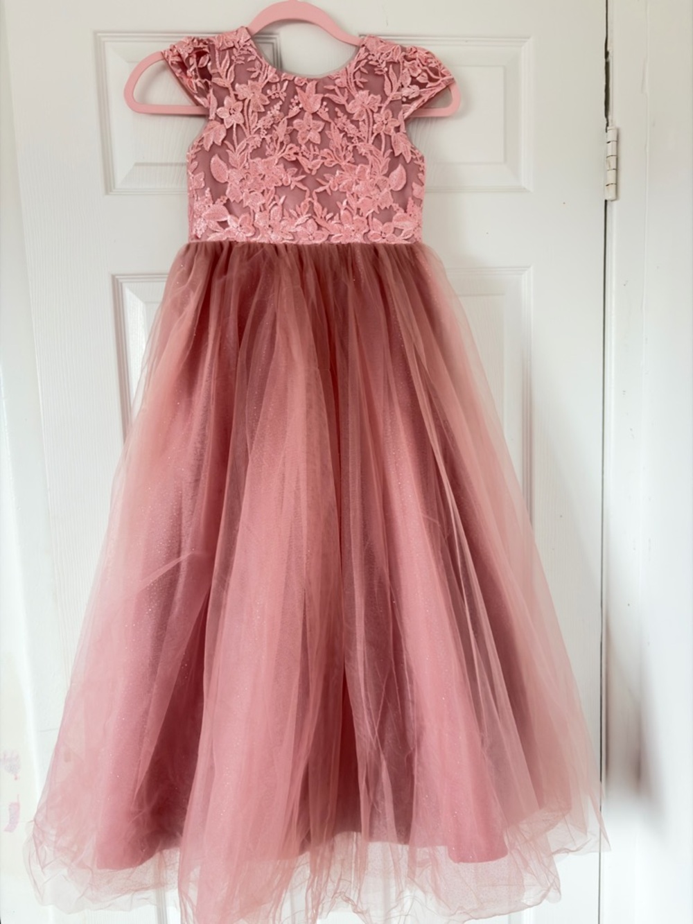 Amazon Girls Dusty Rose Lace & Tulle Formal Dress